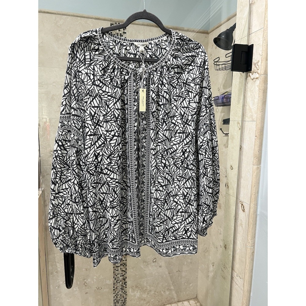 Max Studio Women Black White Balloon Long Sleeve Blouse 2X Plus 2W11D32 NEW